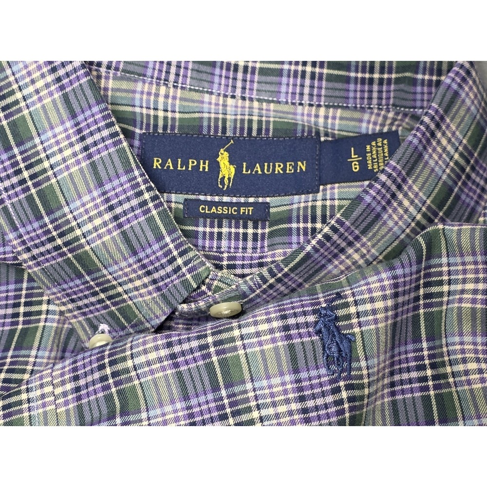 Ralph Lauren  Classic Fit Shirt Mens Large Green, Purple & BluePlaid Button Down
